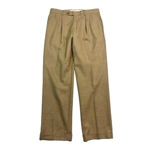 vtg 90s Bill Blass 34x32 Wool Silk Linen Tan Pleated Dress Suit Pants Pleated